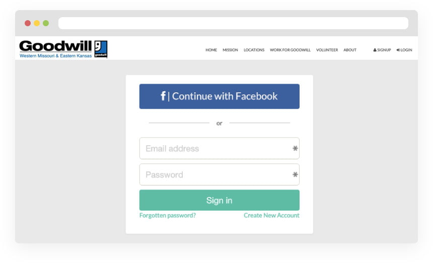 Giveffect's Donor Management Portal Login Screen